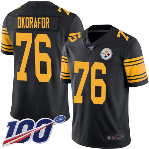 Youth Pittsburgh Steelers Football #76 Limited Black Chukwuma Okorafor 100th Season Rush Vapor Untouchable Nike NFL Jersey->youth nfl jersey->Youth Jersey